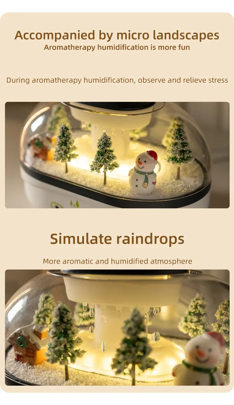 Snowman Landscape Aroma Humidifier with Colorful Led Light Essential Oil Diffuser Ultrasonic Raindrop Air Humidifier for Home