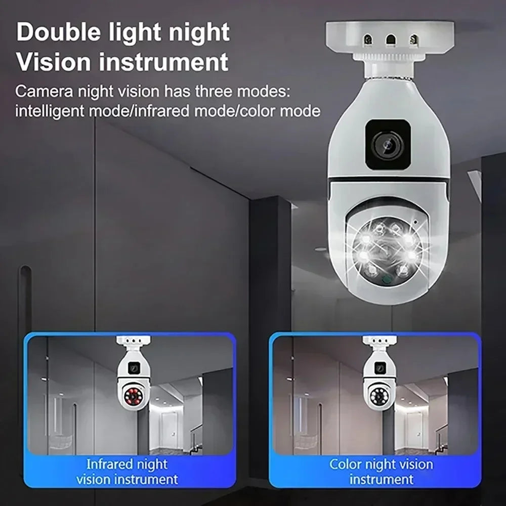 E27 Bulb Surveillance Security Camera 8MP HD Night Vision 2 screen 2 lens Camera Indoor Motion Detection 8X Zoom WiFi Camera 5MP