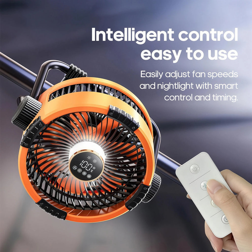MUXNW Outdoor Camping Fan 20000mAh Portable Rechargeable Wireless Tent Ceiling Fan with LED Light Comes with Storage Bag