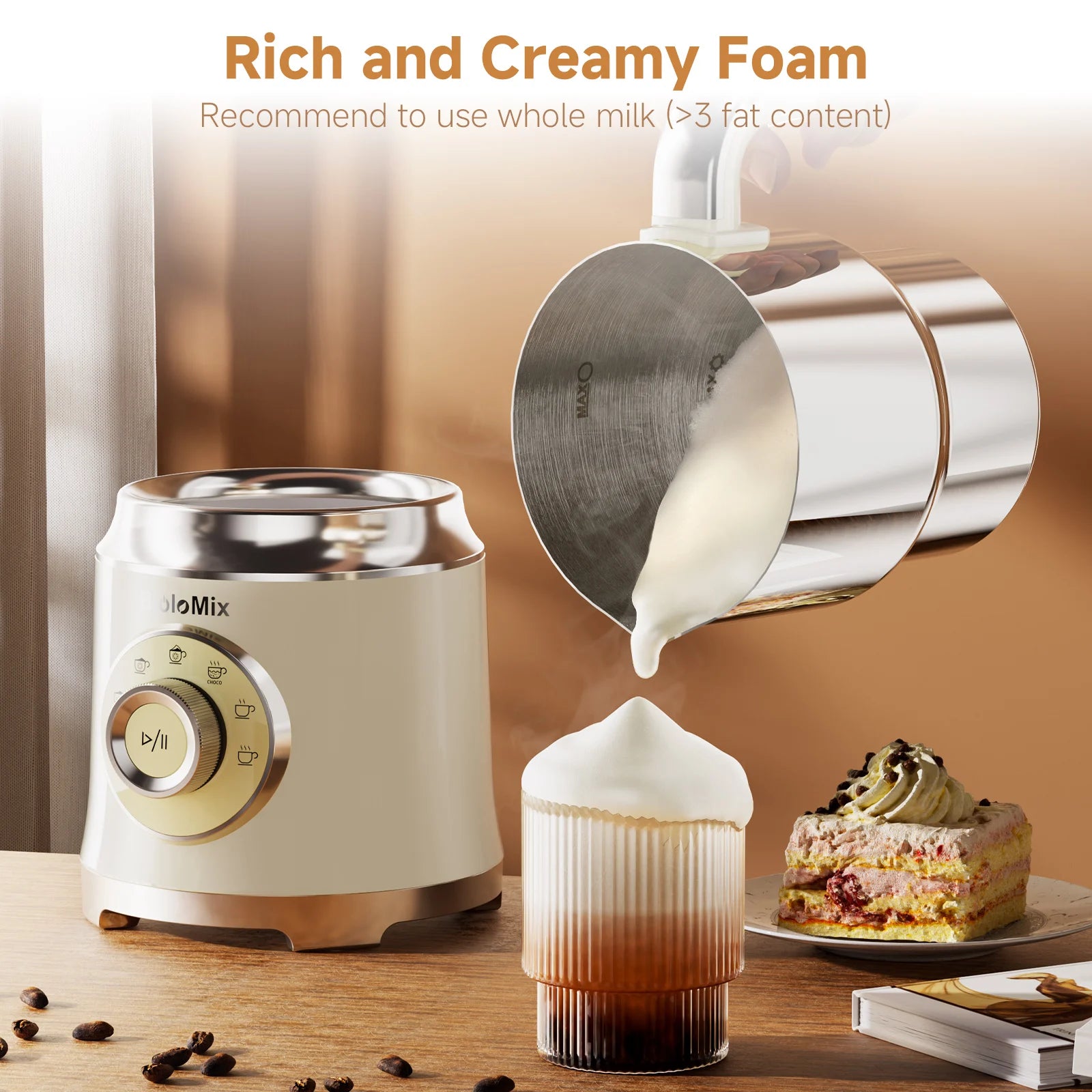 BioloMix Electric Milk Frother Automatic, Foamer for Coffee Cappuccino Latte 7 in 1 Hot and Cold Foam Maker Milk Frother Foamer