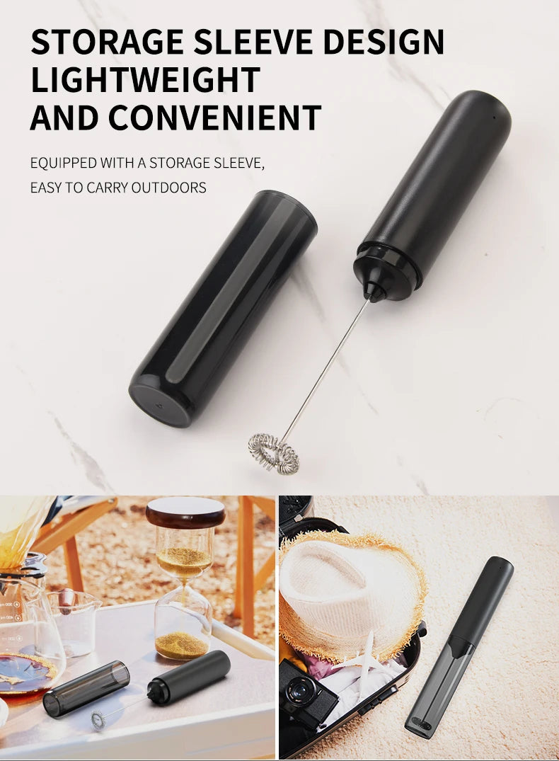 Electric Milk Frother Rechargable Kitchen Stirrer Handheld Coffee Frothing Wand Foam Maker Lattes Whisk Drink Mixer Egg Beater