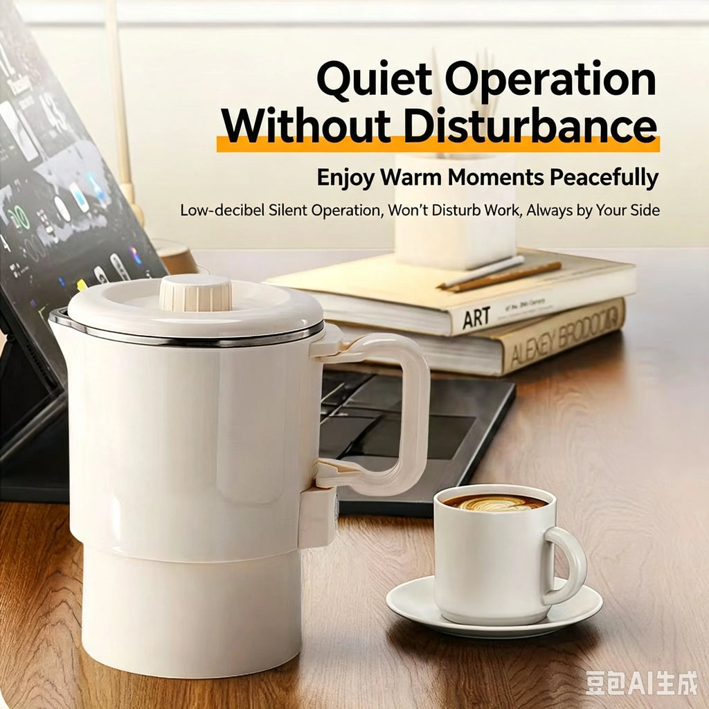 Portable Foldable Electric Kettle, Double Layer Anti-scald Water Boiler, 2 Heat Settings Quiet Mini Travel Heating Pot for Boili