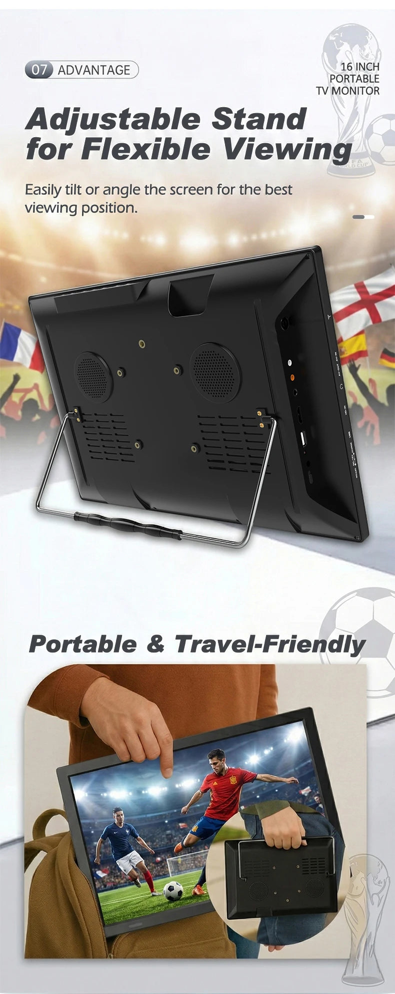 15.4" Portable Android Smart TV FHD LED LCD Digital Television with Built-in Battery DC 12V for Caravan Car Outdoor Camping