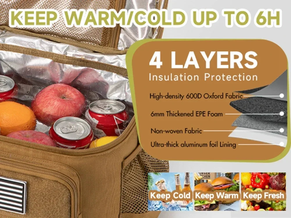 Tactical Thermal Cooler Bag Outdoor Heavy Duty Lunch Box Work Leakproof Insulated Durable Lunch Bag for Men Meal Camping Picnic