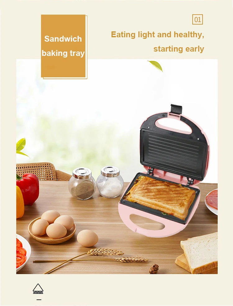 DMWD Electric Egg Sandwich Maker Mini Grilling Panini Baking Plates Toaster Multifunction Non-Stick waffle Breakfast Machine EU