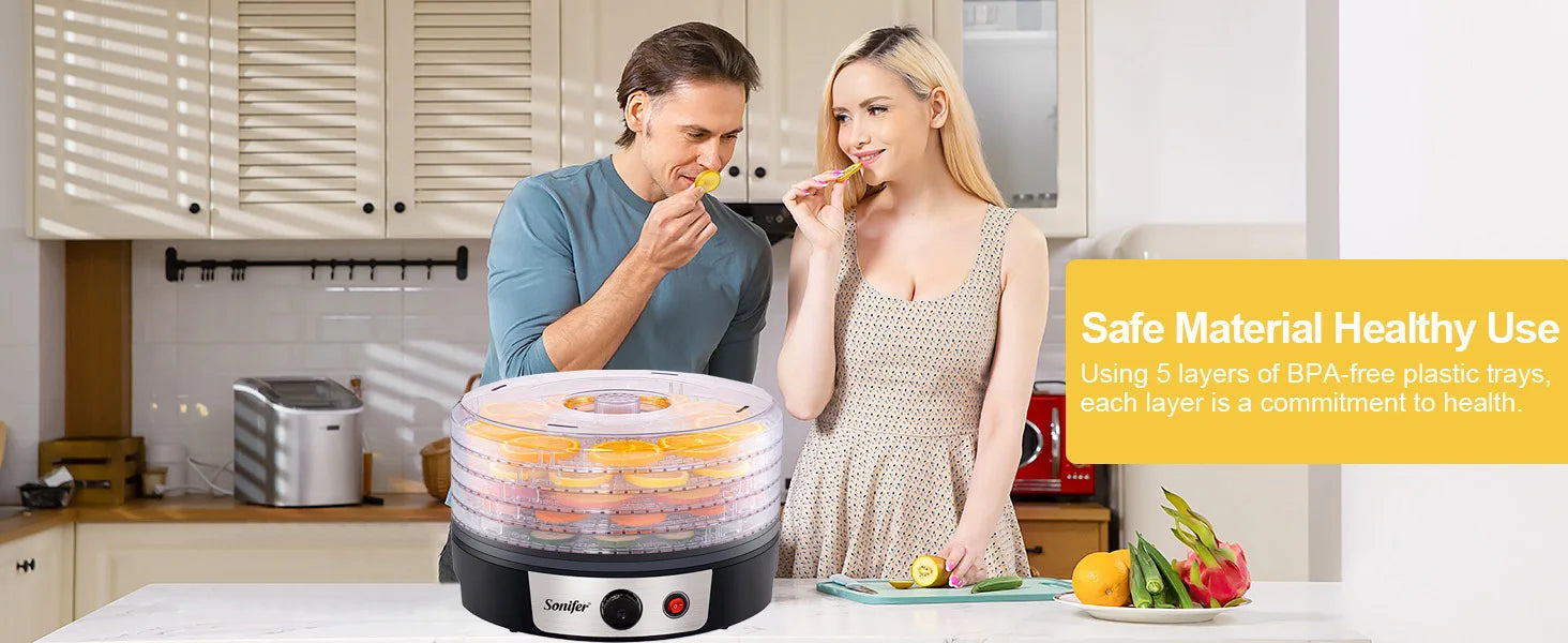 Food Dehydrator SF-4033 250W 5 Tray Fruit Vegetable Dryer with BPA Free Trays Adjustable Temperature for Home Kitchen