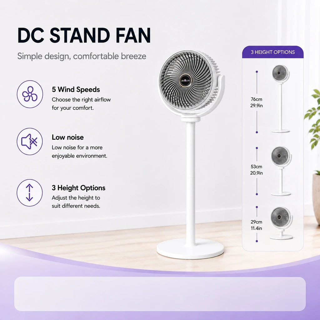 Modern 2-in-1 Floor Desk Air Circulator Fan 5 Speeds Powerful Airflow Portable USB Pedestal Fan for Home Bedroom Office