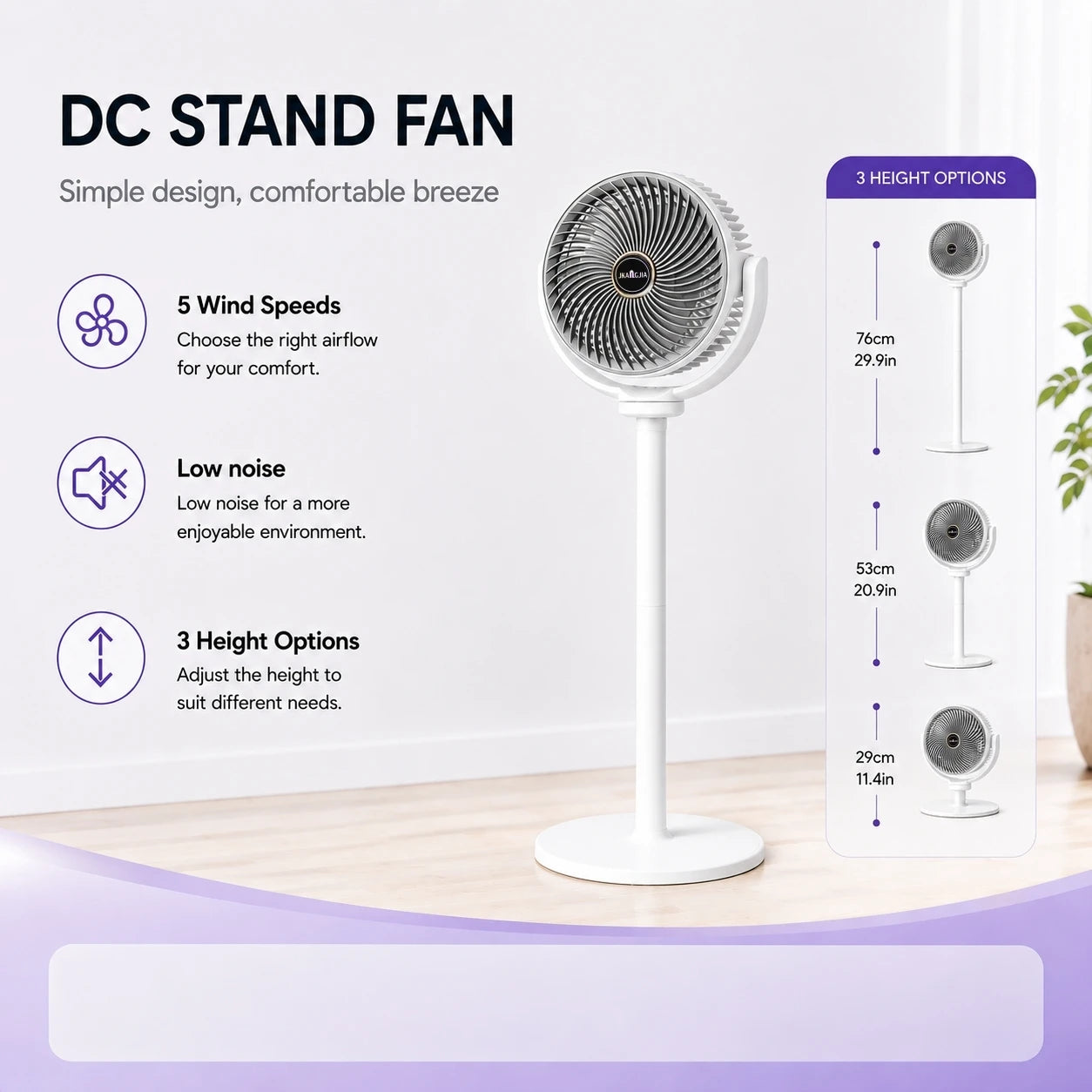 Modern 2-in-1 Floor Desk Air Circulator Fan 5 Speeds Powerful Airflow Portable USB Pedestal Fan for Home Bedroom Office