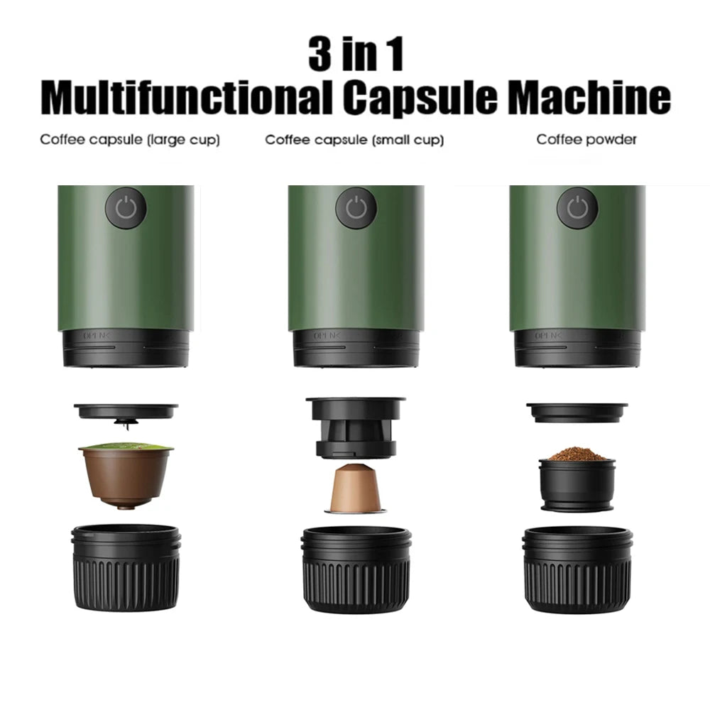 Coffee Machine Travel Portable Espresso for Car & Home Camping Coffee Maker 2-in-1 Capsule Powder Nespresso or Dolce Gusto