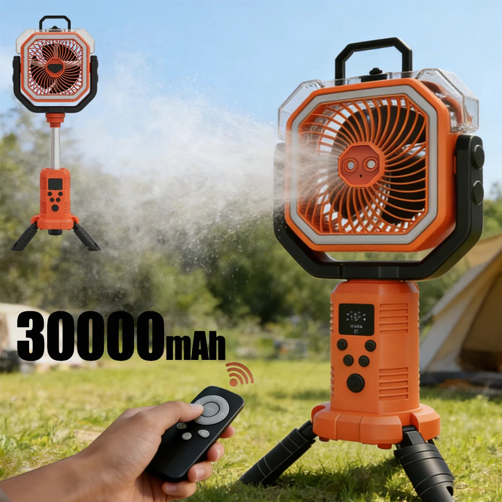 50000mAh Outdoor Camping Fan with Remote Contral 4Gears Wind Speed Up to 100 Hours Runtime Handle Portable Cooling Electric Fan