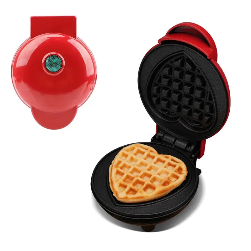 110V Heart Waffle Maker Mini Cake Maker Double-Sided Heating Doughnut Portable Breakfast Machine Breakfast Mold Kitchen Supplies
