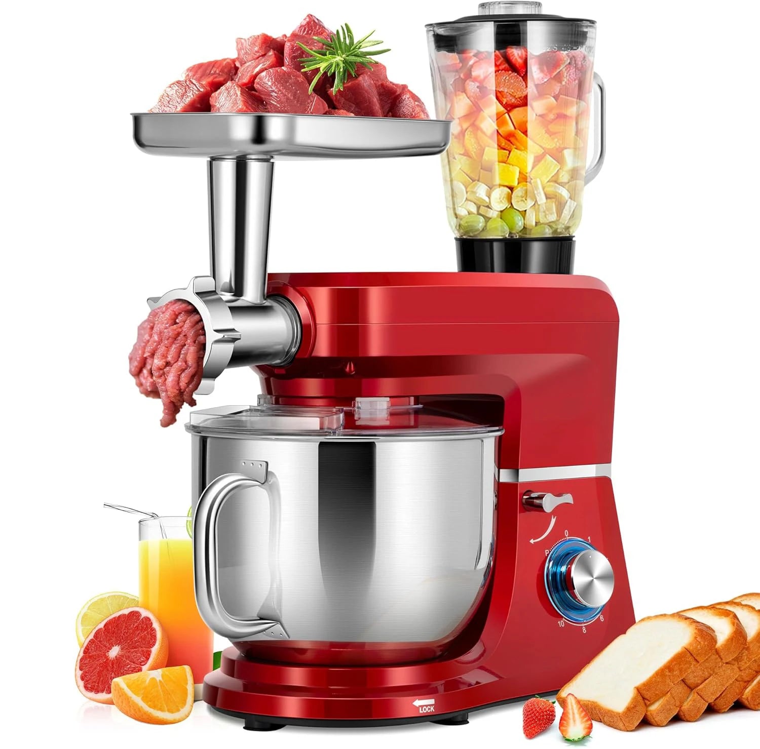 3 in 1 Dough Egg Cake Fruit Blender, Meat Mixer, Professional Stand Food Mixer for Bakery, Electric Robot Kitchen Aid