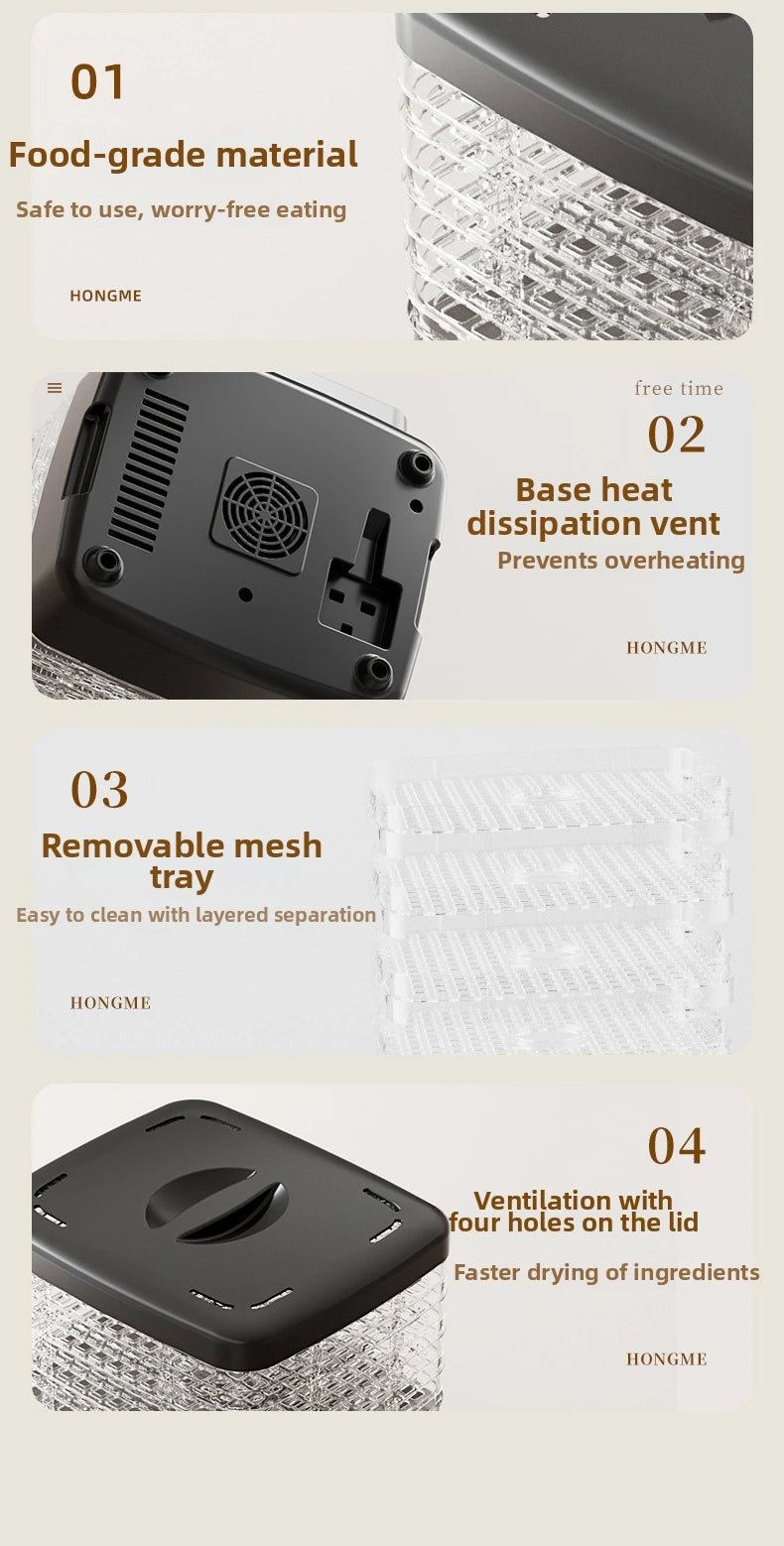 5-Tier Food Dehydrator, BPA-Free Plastic, 160W Drying Power, 30-70℃ Adjustable Temperature, 72H Timer, for Fruits/Herbs/Jerky,