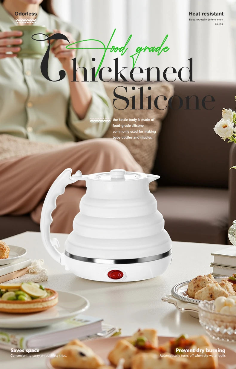JFBONIN 555ml 220V Mini Portable Folding Electric Kettle 700W Silicone Compression Water Heater for Home And Easy Travel Use