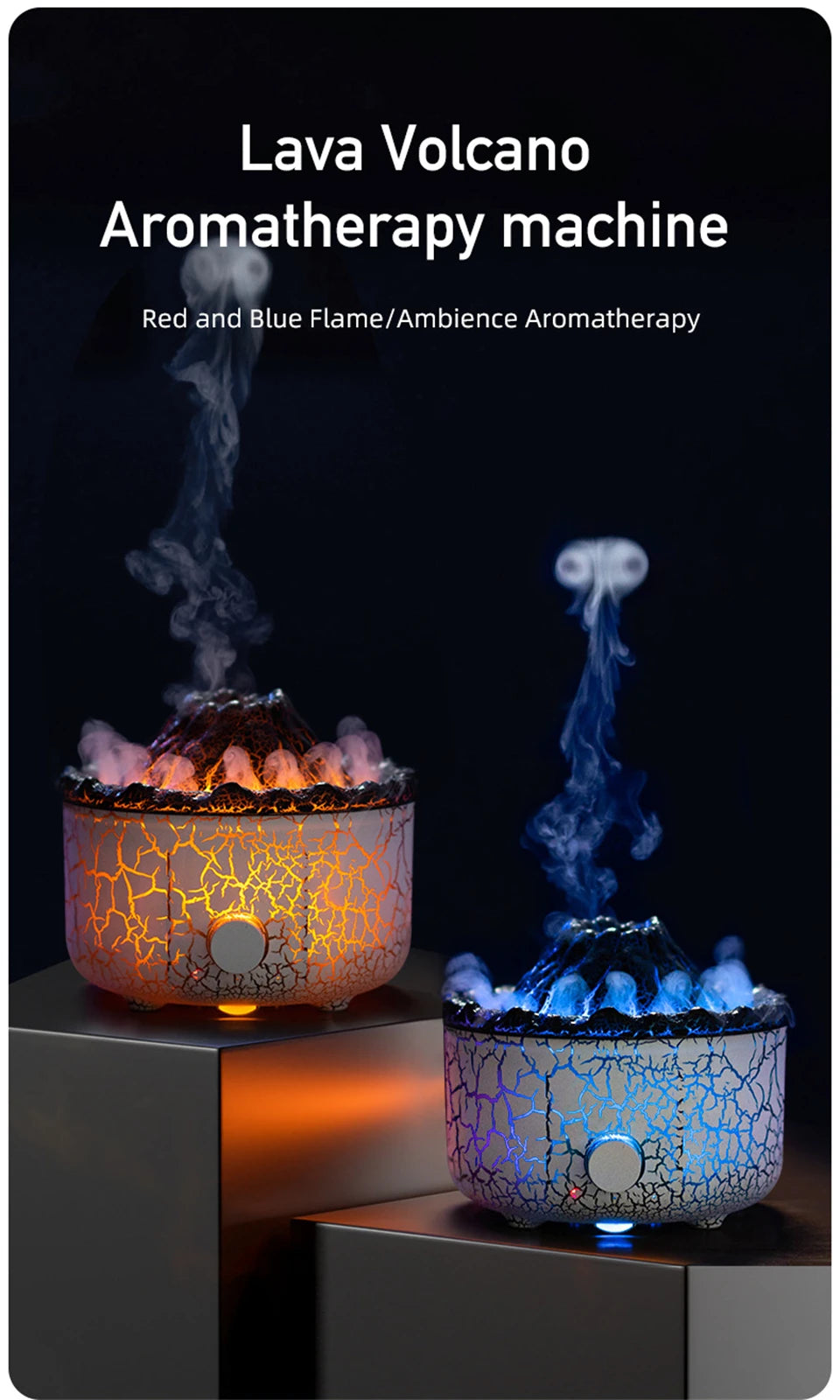 Volcano Aromatherapy Diffuser Smoke Ring Ultrasonic Air Humidifier with Flame Lamp Remote Control Essential Oil Aroma Diffuser