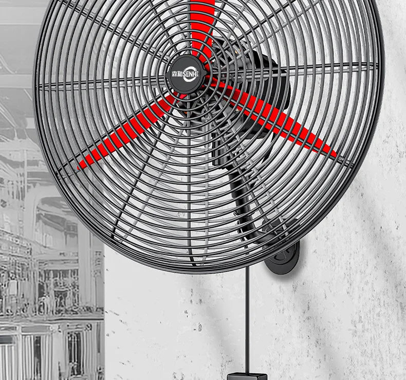 High Power Industrial Wall Mounted Fan Wire Control Adjustable Wind Power Shaking Head Horn Metal Blade Commercial Wall Fan