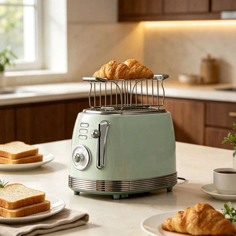 Retro 2 Slice Toaster with Warming Rack Adjustable Browning Control Pastel Green Bread Toaster for Home Breakfast Kitchen 토스터기