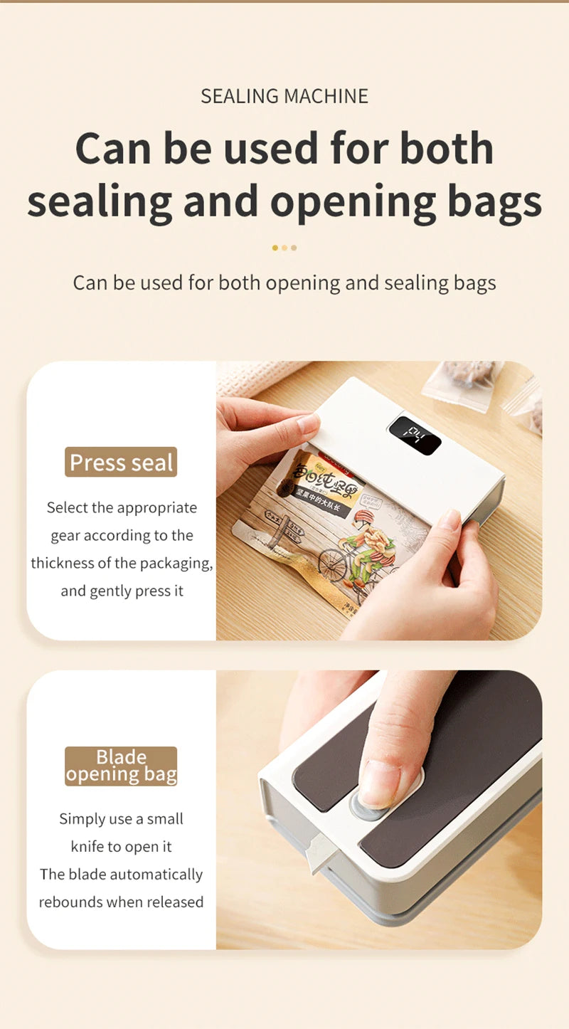 Plastic Bags Sealer Mini Heat Bag Sealing Machine 2 in 1 Heat Bag Sealer Food Packaging Sealing Machine Portable Bags Sealer