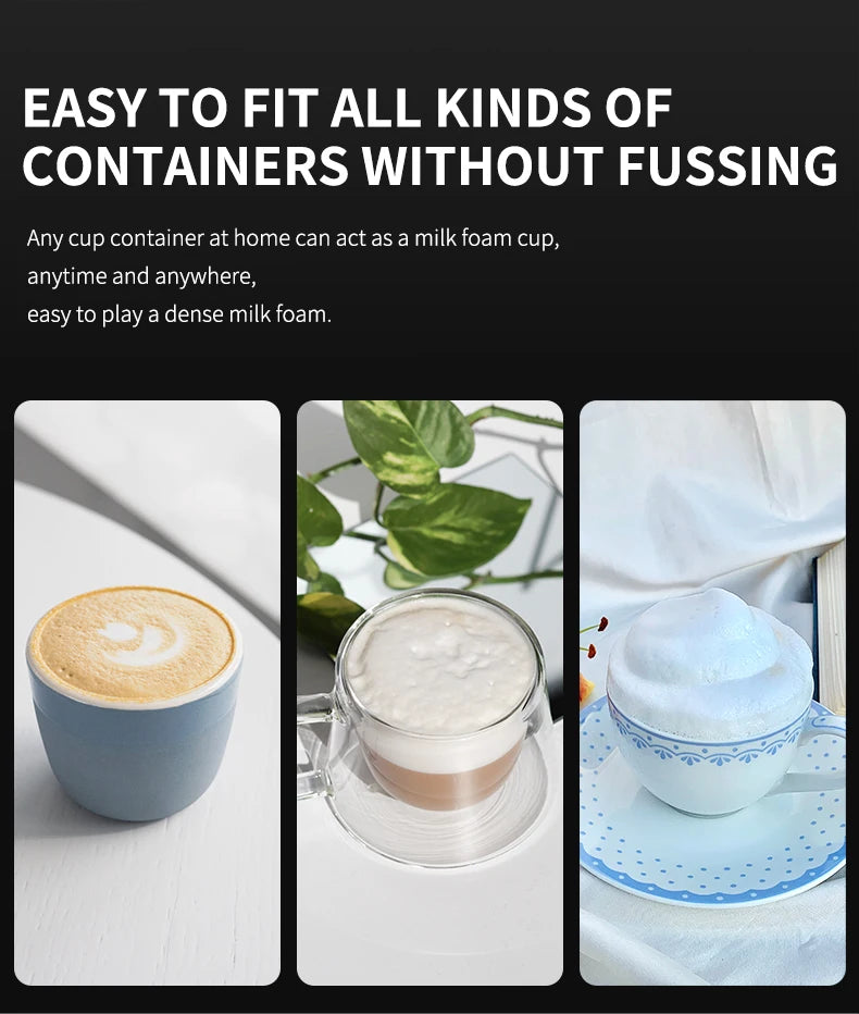Electric Milk Frother Rechargable Kitchen Stirrer Handheld Coffee Frothing Wand Foam Maker Lattes Whisk Drink Mixer Egg Beater