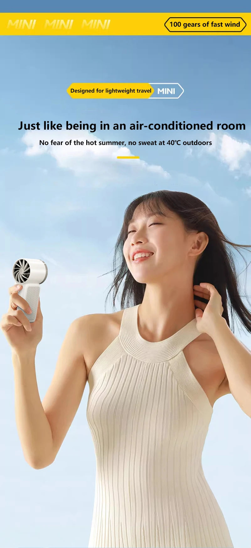 Handheld Mini Fan 5 Speed Adjust Type C Rechargeable Portable Fan Digital Display Desktop Fan Outdoor Use