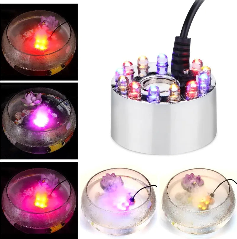 Ultrasonic Mist Maker Fogger USB Humidifier Colorful LED Lights 5V Pond Fountain Atomizer for Pond Rockery with Splash Guard