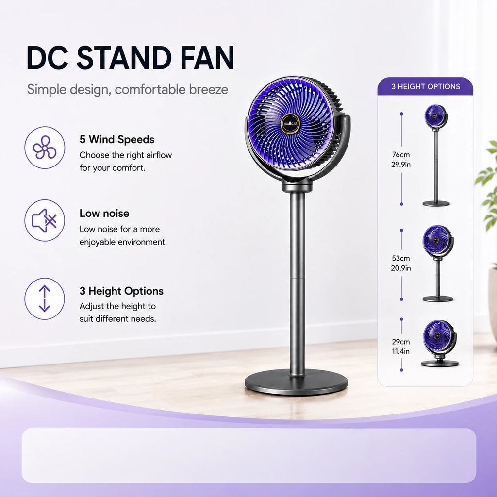 Modern 2-in-1 Floor Desk Air Circulator Fan 5 Speeds Powerful Airflow Portable USB Pedestal Fan for Home Bedroom Office