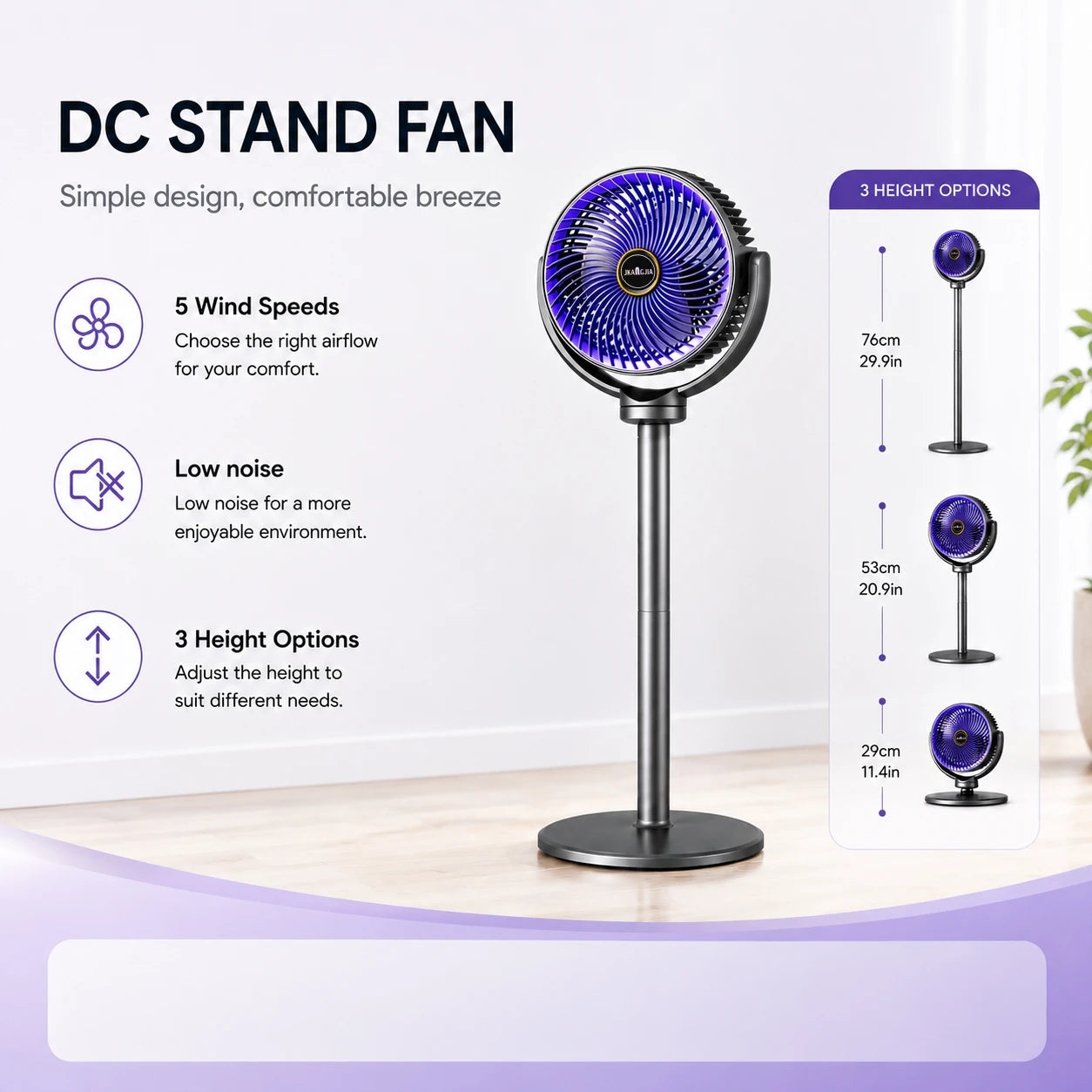 Modern 2-in-1 Floor Desk Air Circulator Fan 5 Speeds Powerful Airflow Portable USB Pedestal Fan for Home Bedroom Office