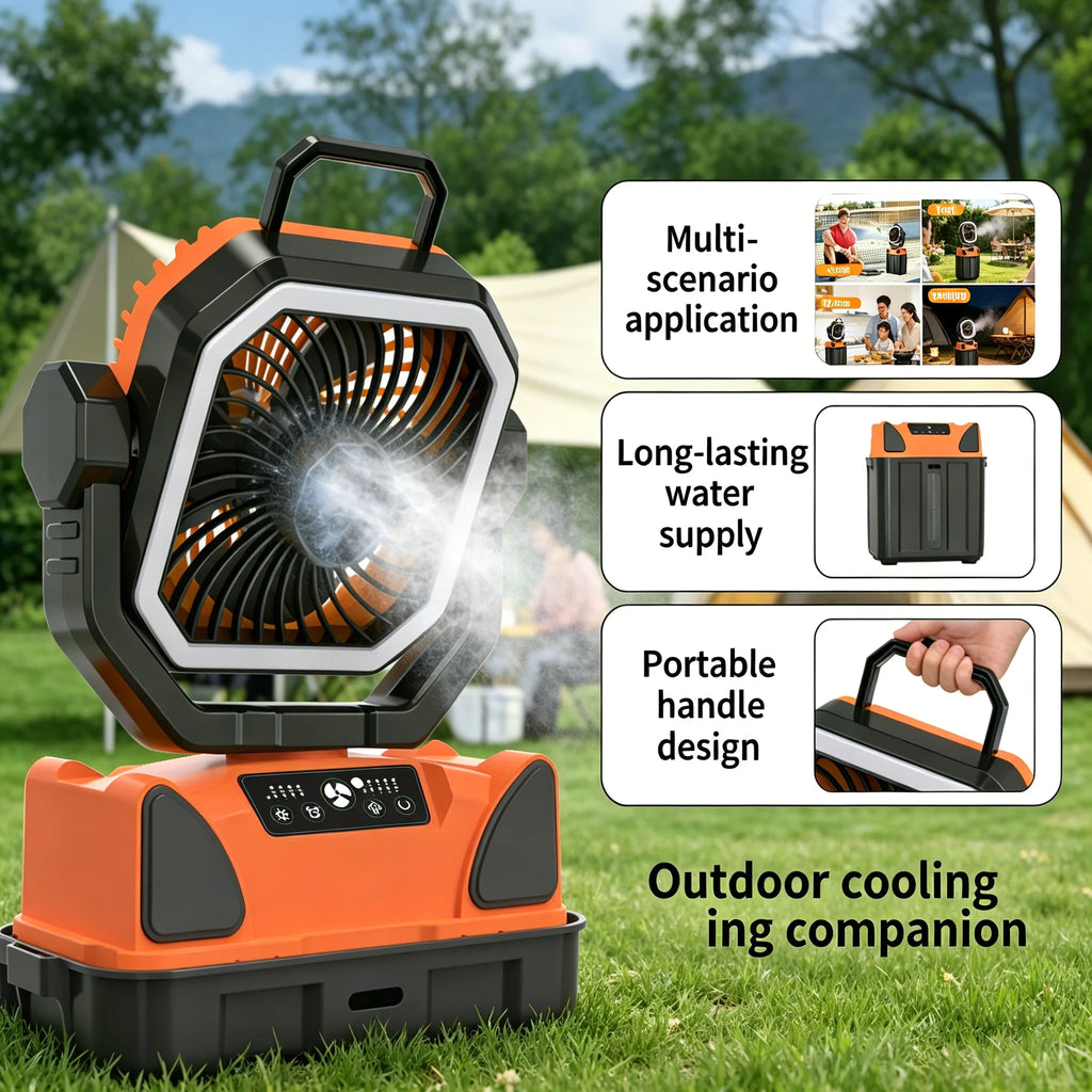 50000mAh Outdoor Camping Fan with Remote Contral 4Gears Wind Speed Up to 100 Hours Runtime Handle Portable Cooling Electric Fan