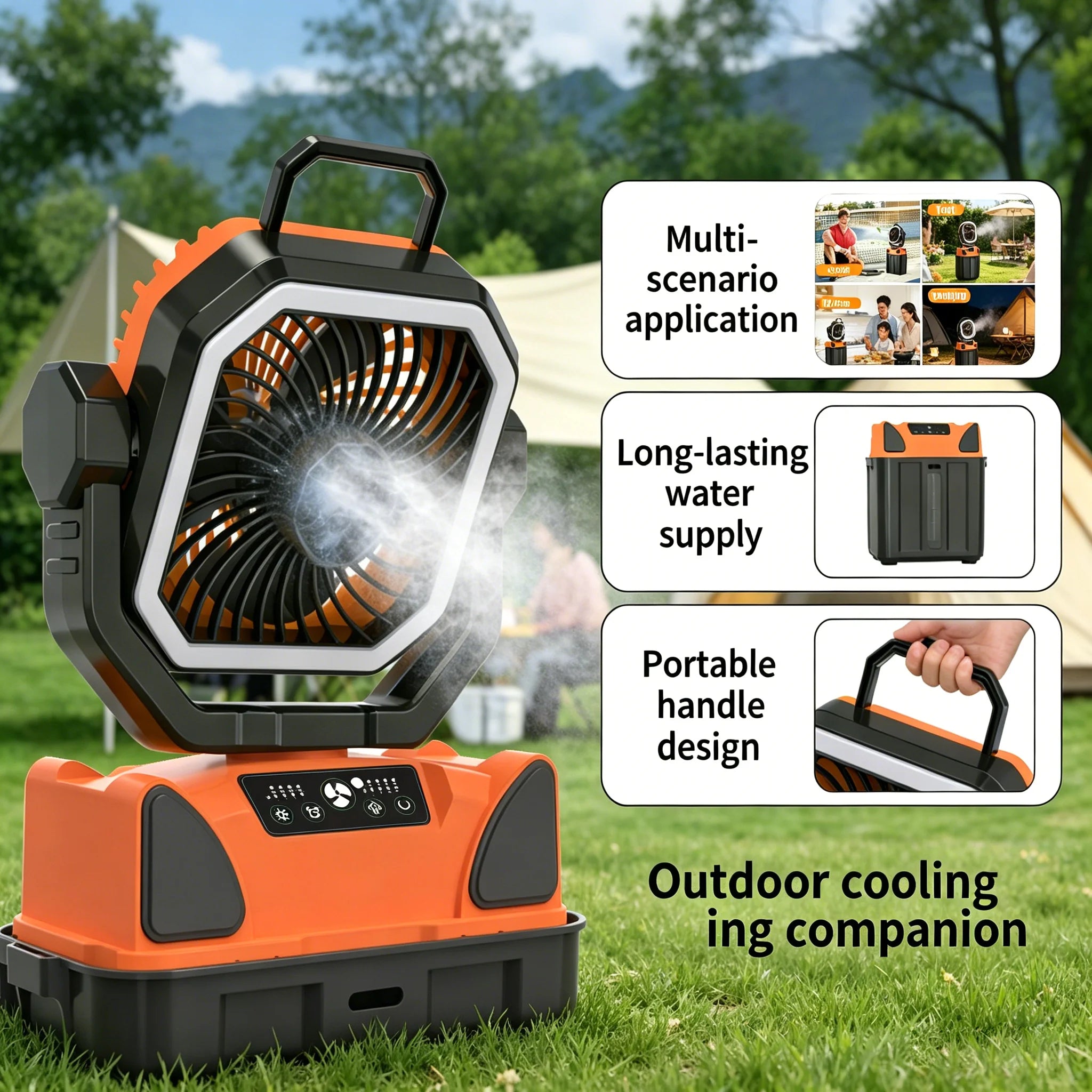50000mAh Outdoor Camping Fan with Remote Contral 4Gears Wind Speed Up to 100 Hours Runtime Handle Portable Cooling Electric Fan