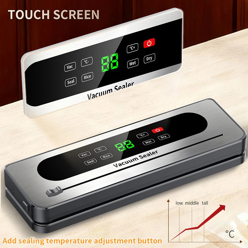 Rechargeable Wireless Vacuum Sealer Dry/Wet Food Sealer with Built-in Cutter Touch Buttons for Kitchen Food Storage 826