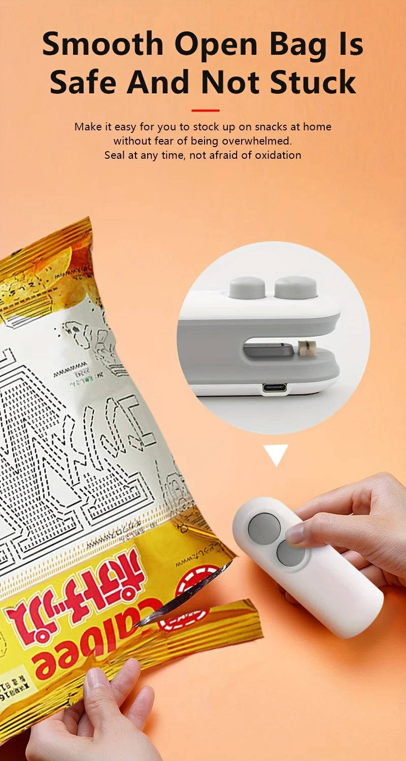 2 in 1 Mini Bag Sealer with Cutter and Magnet Plastic Bag Heat Sealer USB-C Rechargeable Chip Bag Sealer for Snack Bags
