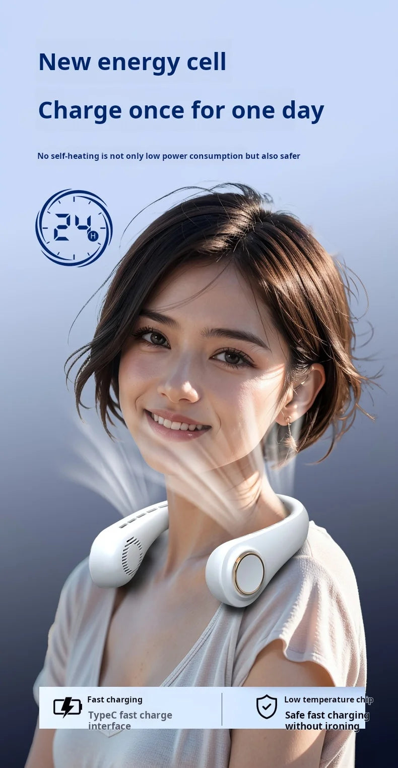 H9 Portable Neck Fan Essential for Home Travel Life Lazy Person's Hanging Neck Fan Compact Personal Cooling Device