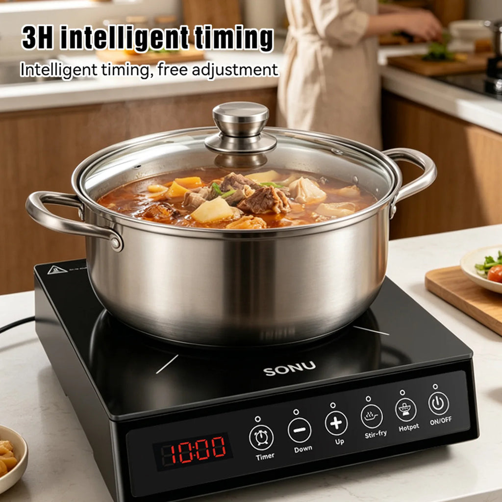 2200W Portable Electric Magnetic Induction Cooker Touch Panel Waterproof Hotpot Heating Stove Touchpad Cooktop Stir Fry Dish Coo