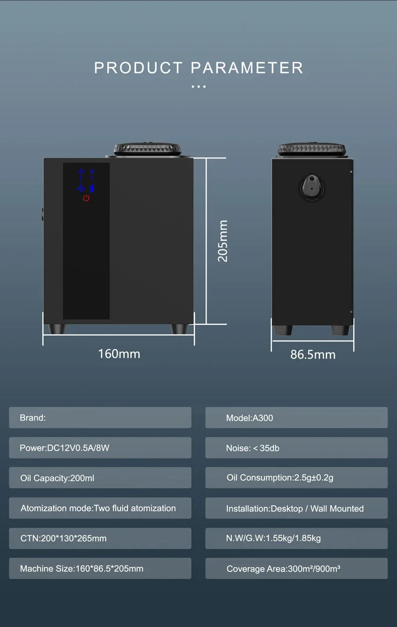 A300 HVAC Fragrance Scent Aroma Machine Bluetooth/wifi Electric Perfume Oil Diffuser for Hotel Lobby 200ml App Control 900cbm