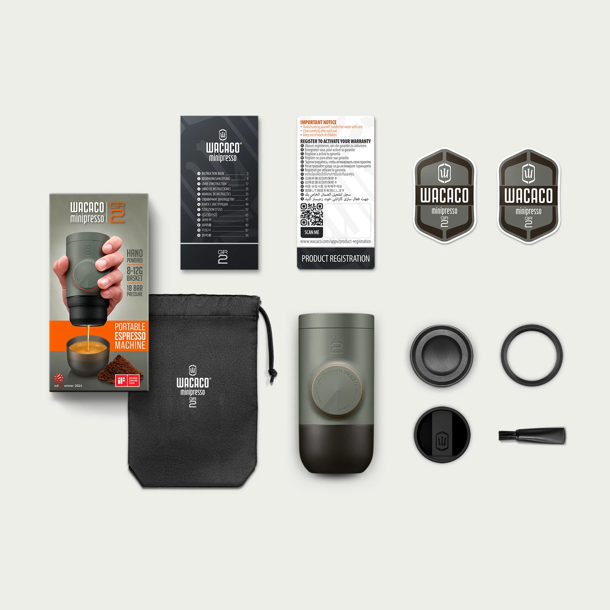 WACACO Minipresso GR2, No Electricity, Espresso Machine for Outdoor Compatible Ground Coffee, Portable Coffee Maker,