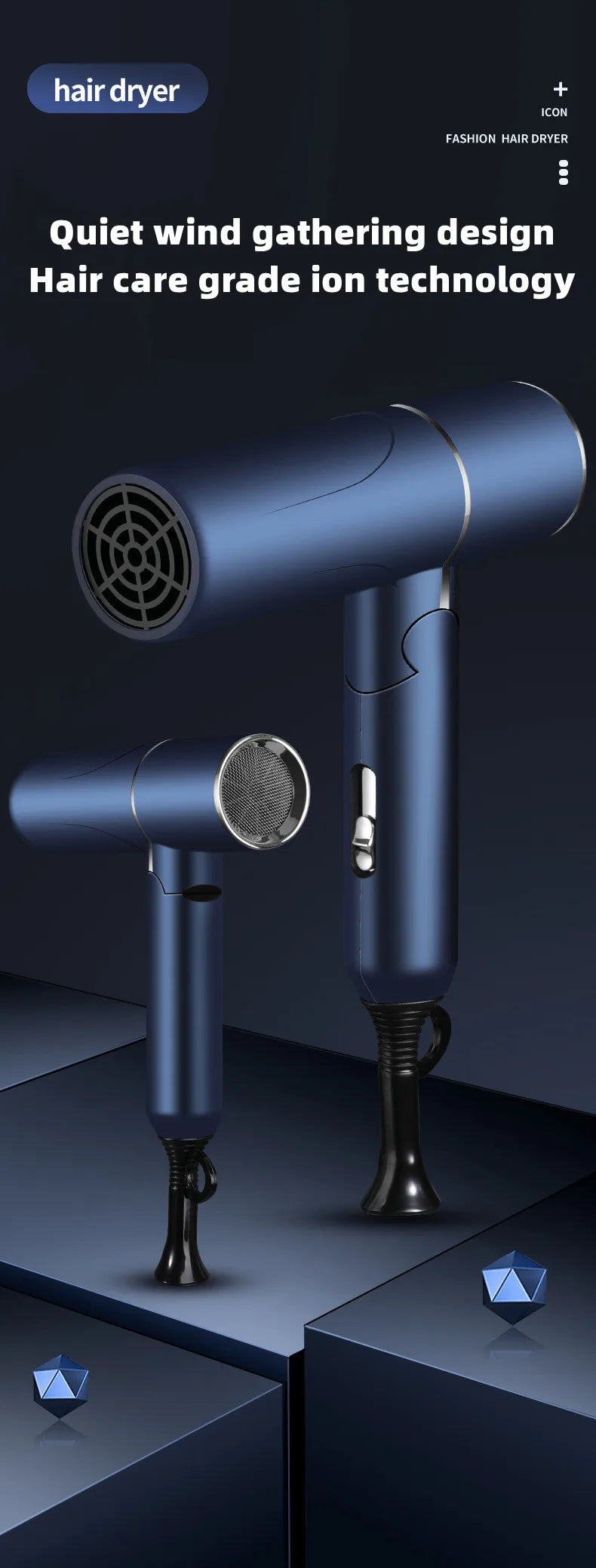 New Foldable Hair Dryer Blue Light Negative Ion Hair Care 1200W High Power Fast Drying Home Student Dormitory Travel Hair Dryer