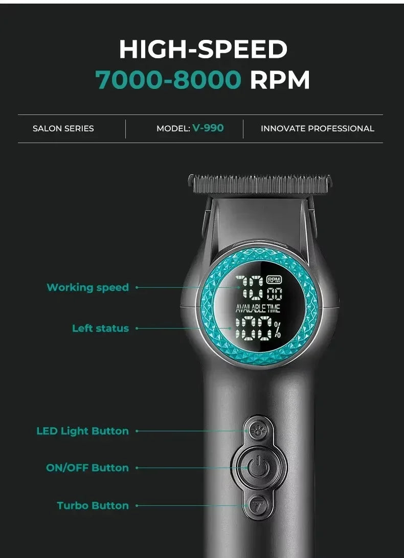 VGR Hair Trimmer Professional Trimmer 8000 RPM Hair Cutting Machine Electric Barber Clippers LED Cordless Clipper for Men V-990