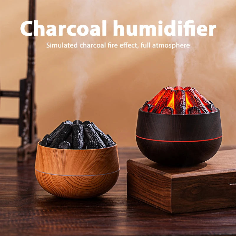 2026 Simulation Flame Cool Mist Humidifier 300ml Ultrasonic w/ Night Light, Silent Desktop for Bedroom Office Home
