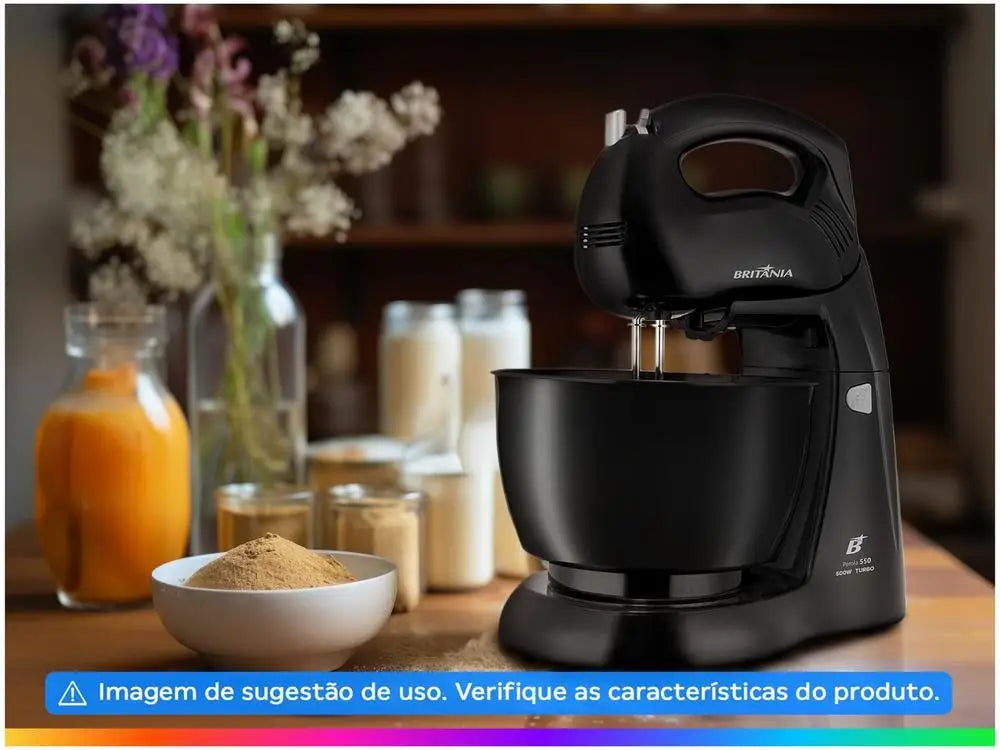 Britânia Black 500W Mixer with 4 Speeds, 4.3L Capacity, Pearl 550 - 220V
