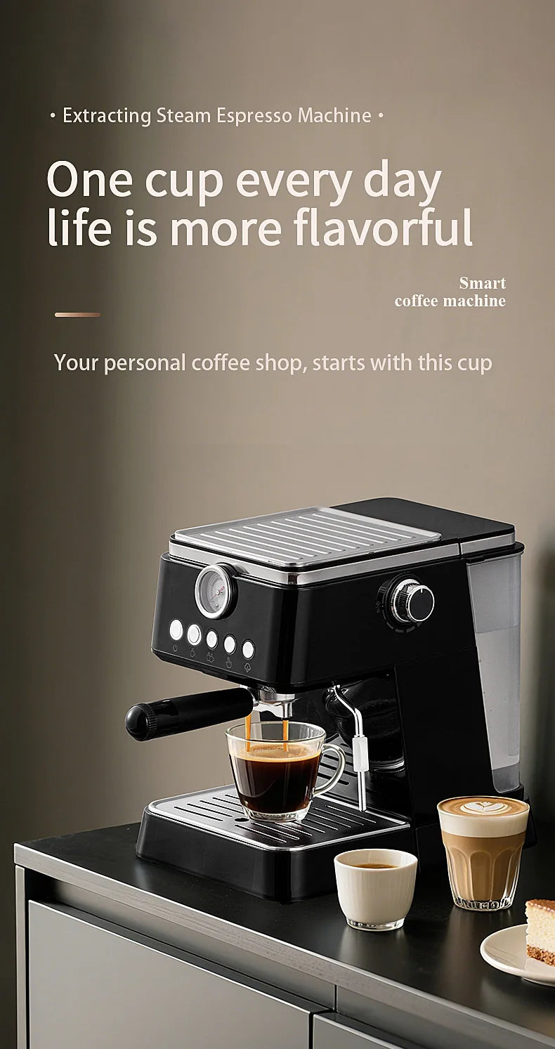 2026 Semi-automatic household coffee machine with high-pressure extraction, frothing and grinding integrated functions