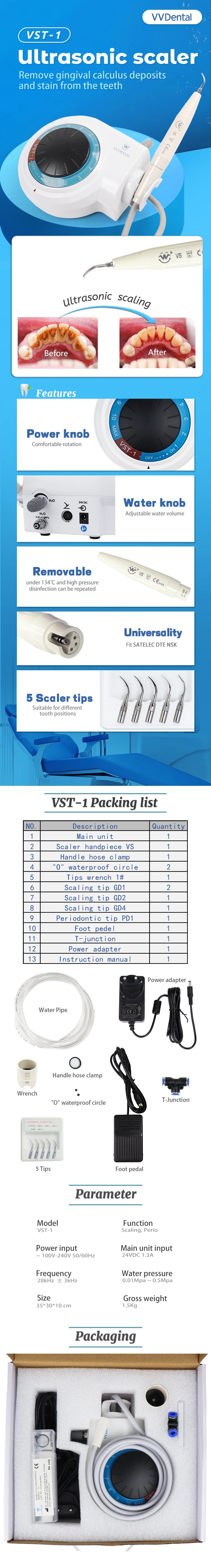 VVDental Ultrasonic Scaler Dental Professional Whitening Teeth Cleaning Remove Tartar Stains Equipment Scaling Periodontics Tool