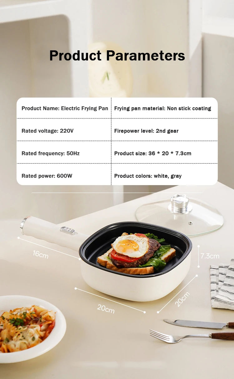 DMWD Electric Frying Pan Household Mini Stir-frying Pot Non-stick Steaks Pancakes Electric Skillet Multicooker 2 Firepower 600W