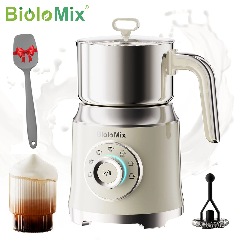 BioloMix Electric Milk Frother Automatic, Foamer for Coffee Cappuccino Latte 7 in 1 Hot and Cold Foam Maker Milk Frother Foamer