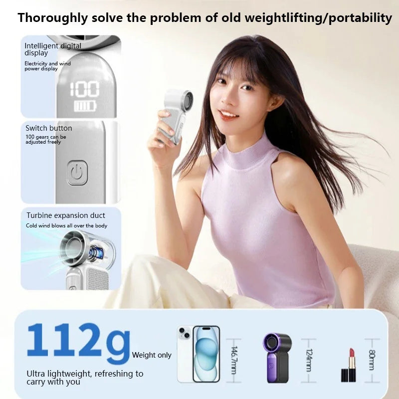 Handheld Mini Fan 5 Speed Adjust Type C Rechargeable Portable Fan Digital Display Desktop Fan Outdoor Use