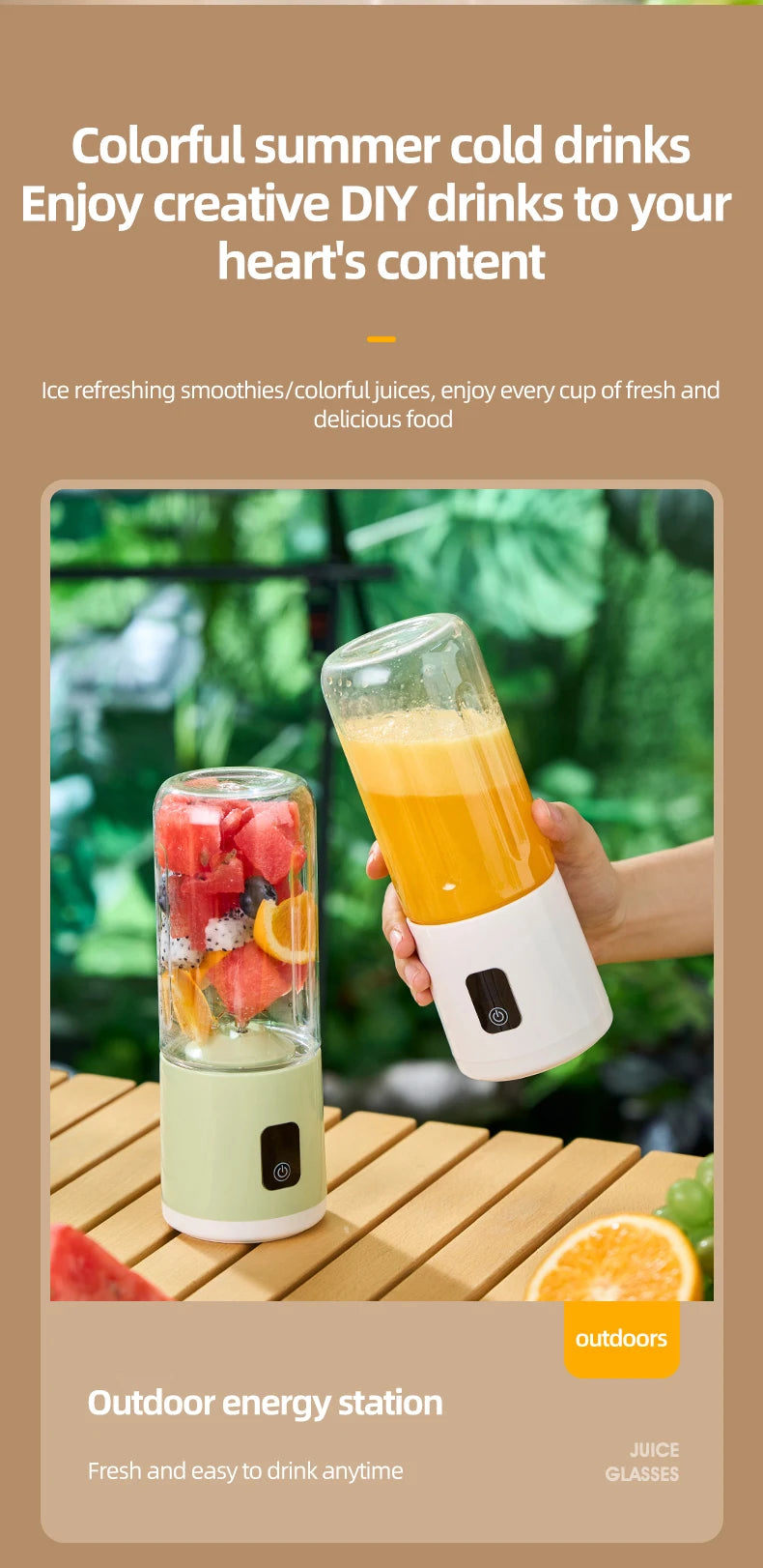 Portable Blender USB Mini Juicer Cup Electric Fruit Mixer Personal Smoothie Blender for Travel Home Outdoor Fresh Juice Making