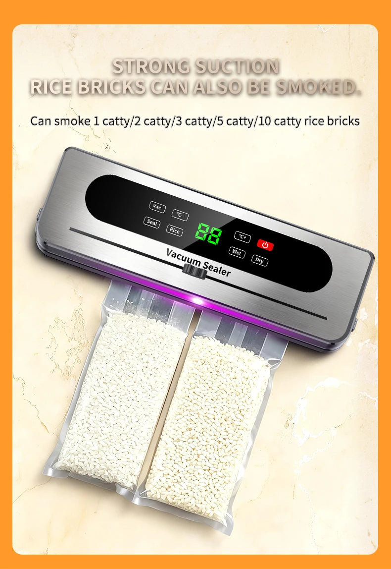 Rechargeable Wireless Vacuum Sealer Dry/Wet Food Sealer with Built-in Cutter Touch Buttons for Kitchen Food Storage 826