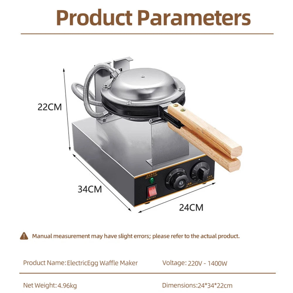 DIVEDEER Commercial Waffle Maker 1400W Stainless Steel Waffle Maker with 180° Rotating Dual Baking Plates and Wooden Handle