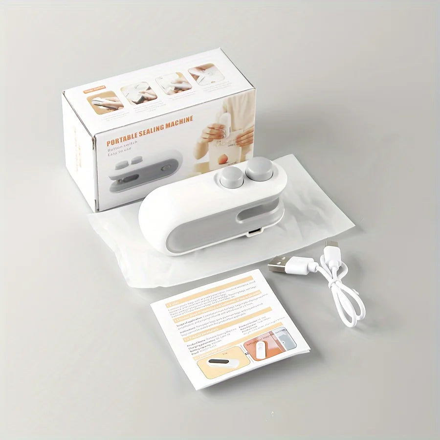 2 in 1 Mini Bag Sealer with Cutter and Magnet Plastic Bag Heat Sealer USB-C Rechargeable Chip Bag Sealer for Snack Bags