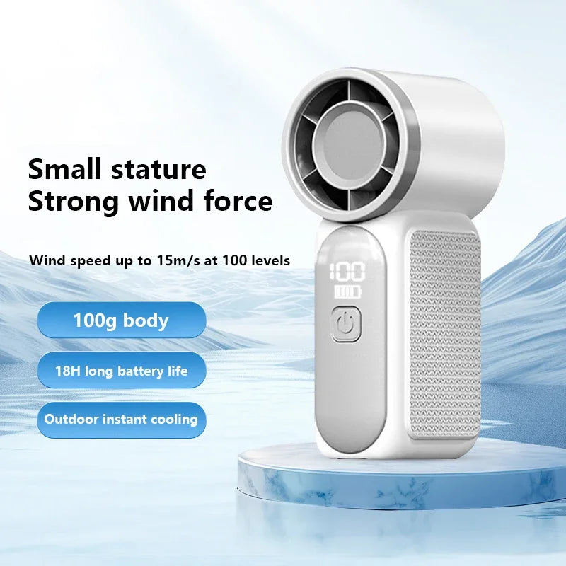 Handheld Mini Fan 5 Speed Adjust Type C Rechargeable Portable Fan Digital Display Desktop Fan Outdoor Use