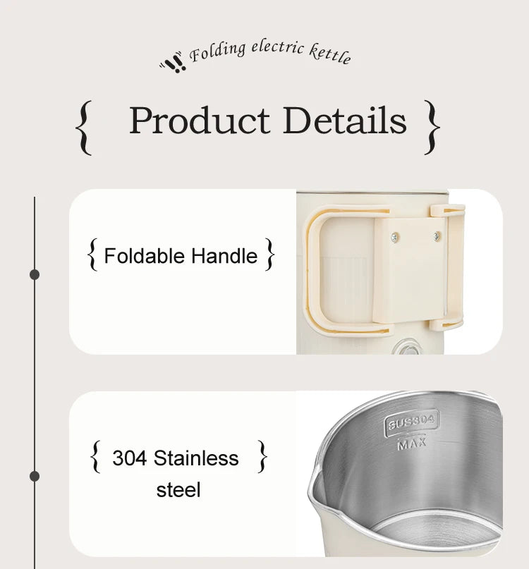 GELAIBO Electric Kettle Folding Kettle Travel Portable Kettle 304 Stainless Steel Electric Kettle Double-Layer Anti-Multifunctio